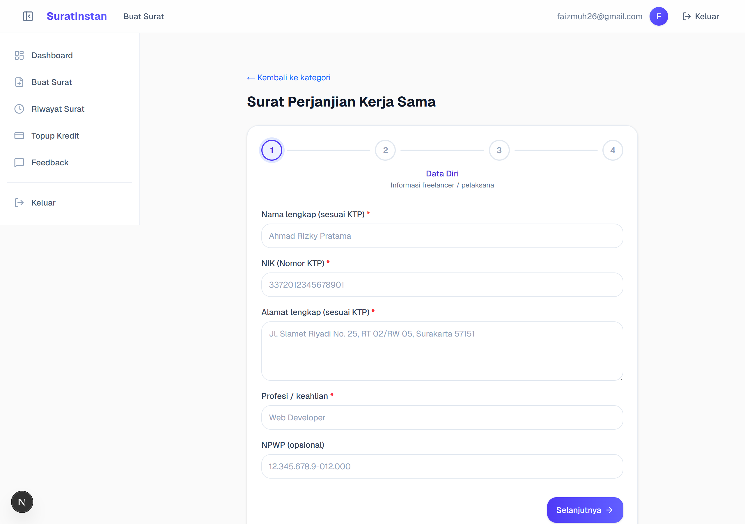 Langkah 2: Isi form singkat