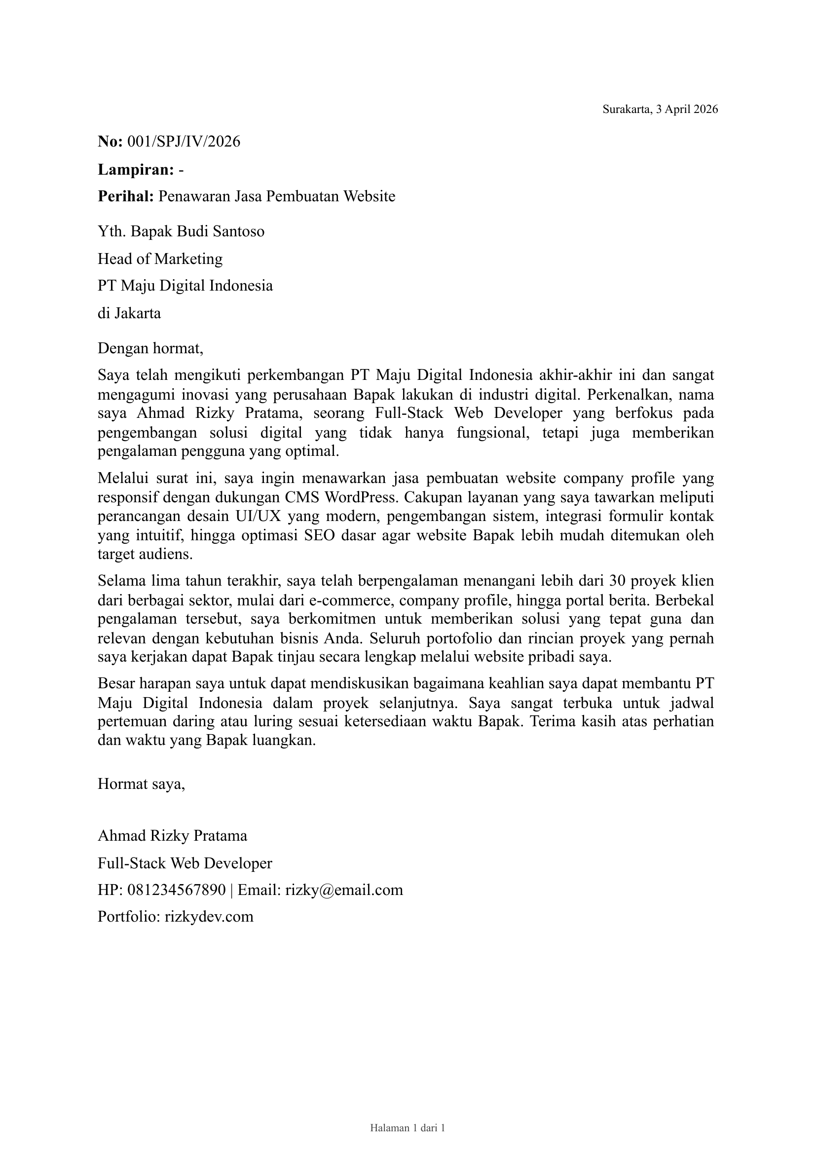 Contoh Surat Penawaran Jasa